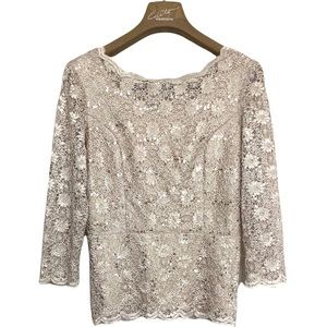 SZ 10•NWT•VINTAGE•TRADITION•SAND COLOUR SEQUIN ZIP UP ELEGANT TOP•